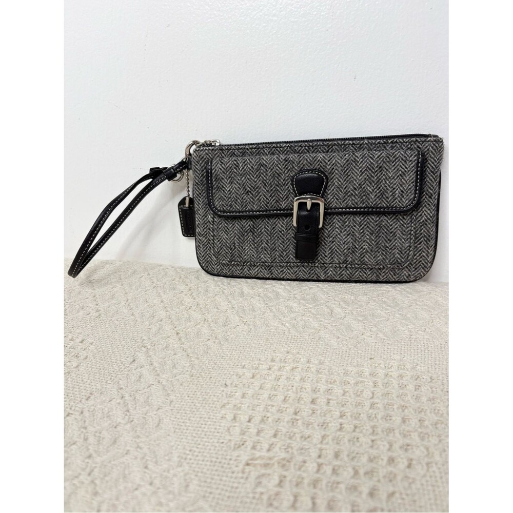 Y2K Vintage Coach Hamptons Herringbone Wool Large Skinny Wristlet
